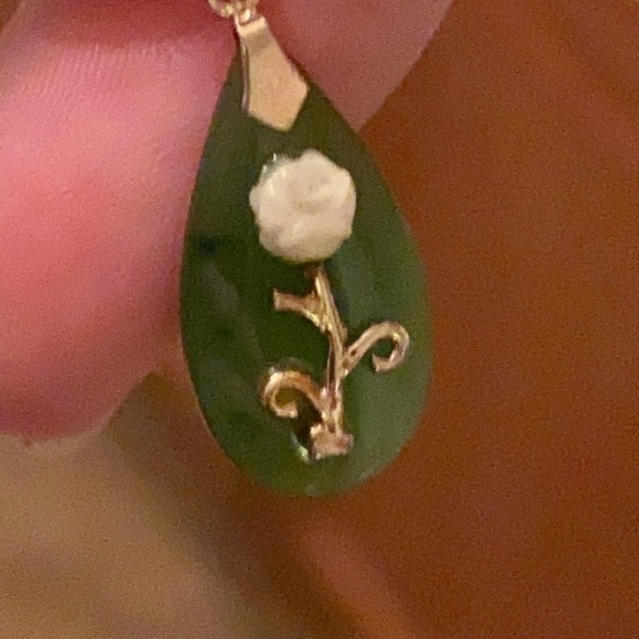 Jade pendant teardrop with 14k gold accents